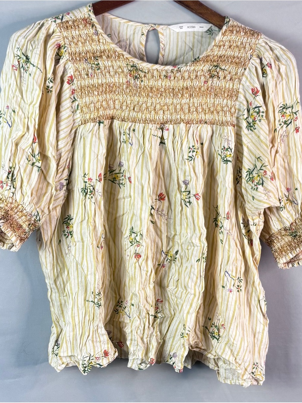 ACOS&A. Yellow Floral Smocked Peasant Blouse